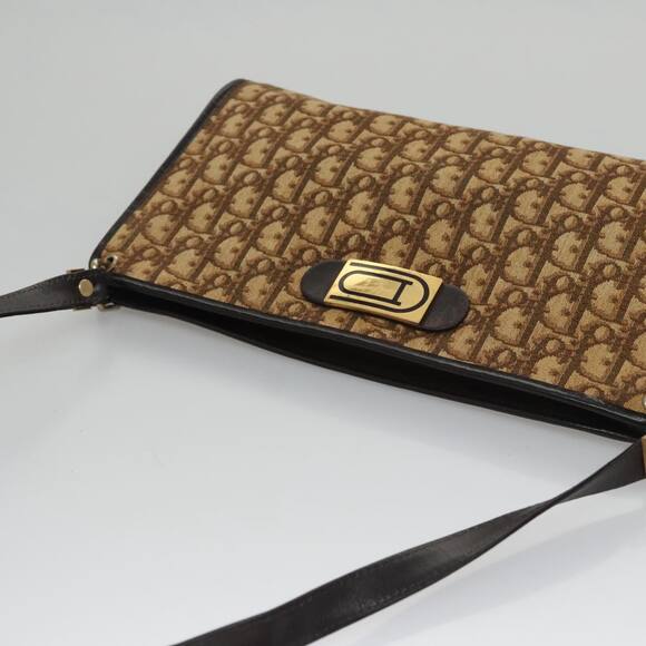 DIOR Trotter Canvas Shoulder Bag Beige Dark Brown Gold - Picture 6 of 12